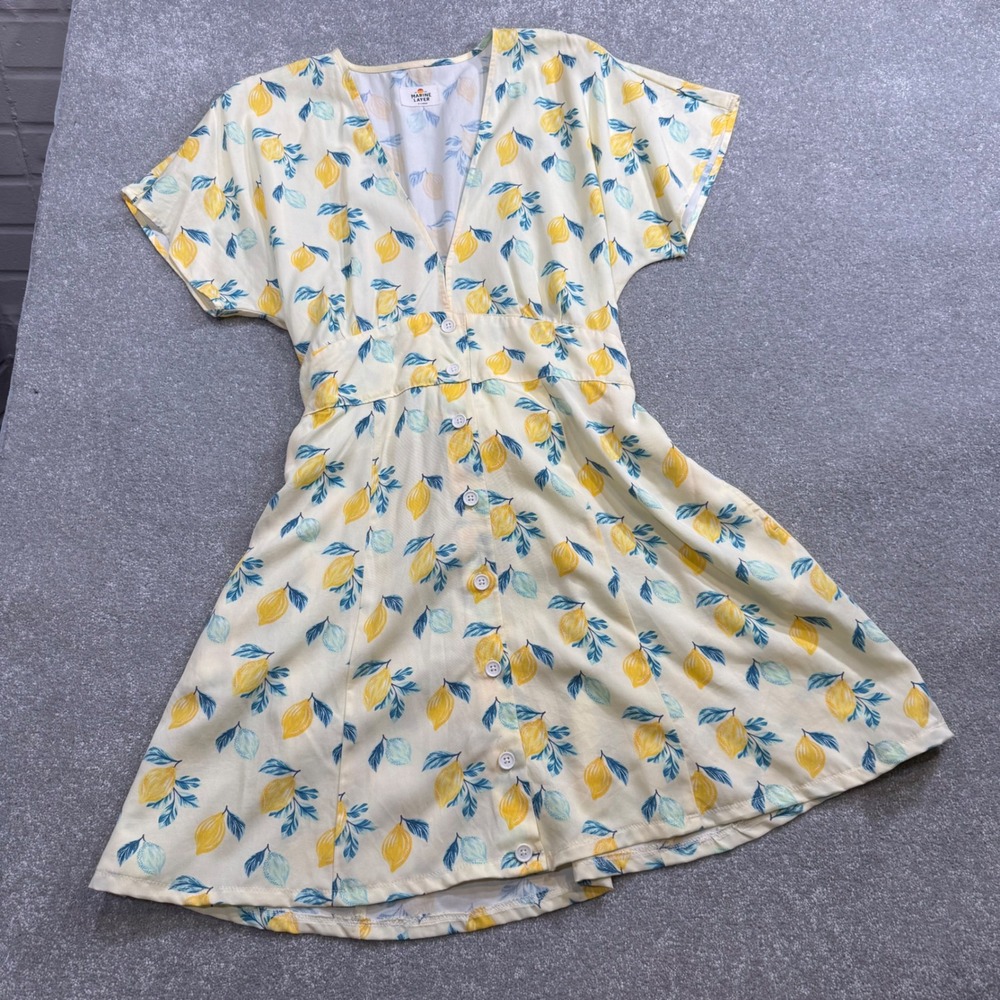 Marine Layer Camila Lemon Mini Dress Butter Yellow Button XL Hemmed Babydoll - Picture 8 of 16